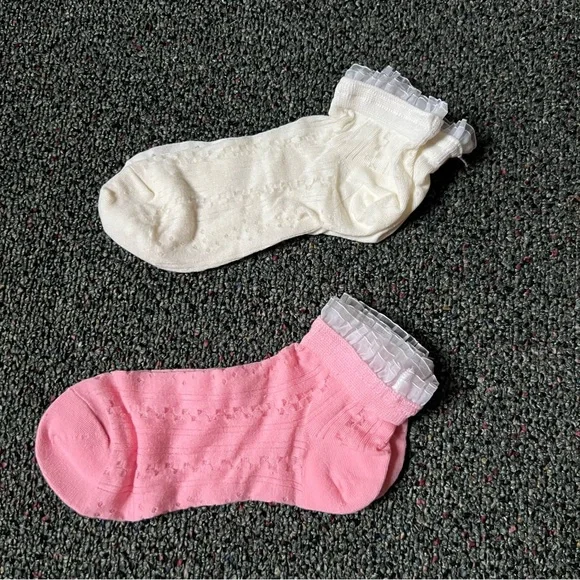 NWT 2 Pack Pastel Pink White Frilly Lace Mesh Whimsy Girly Ankle Fashion Socks - Picture 5 of 13